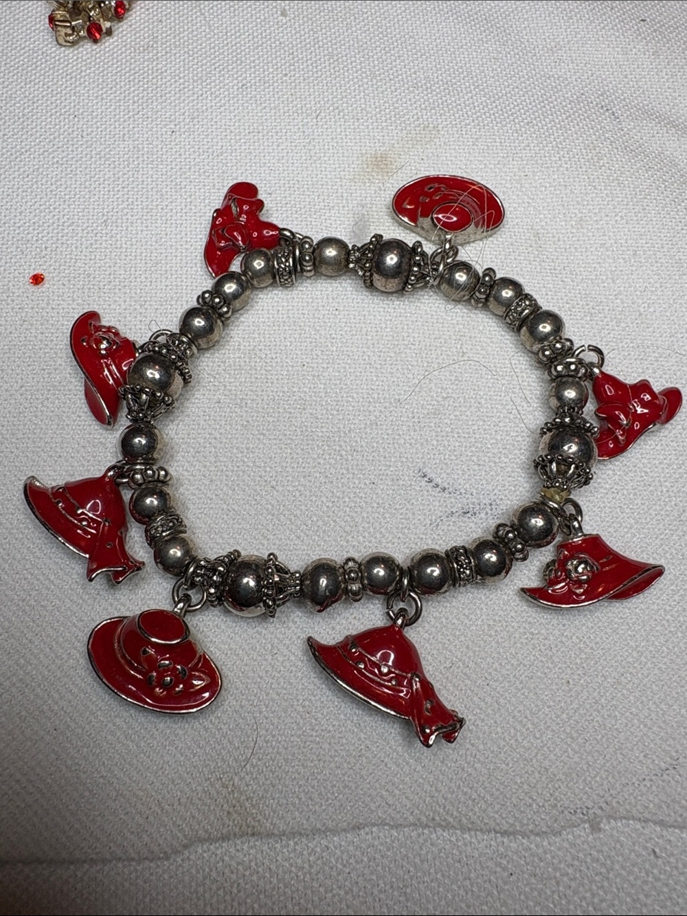 Red Hat Charm Beaded Bracelet enameled red charms-Women Jewelry
